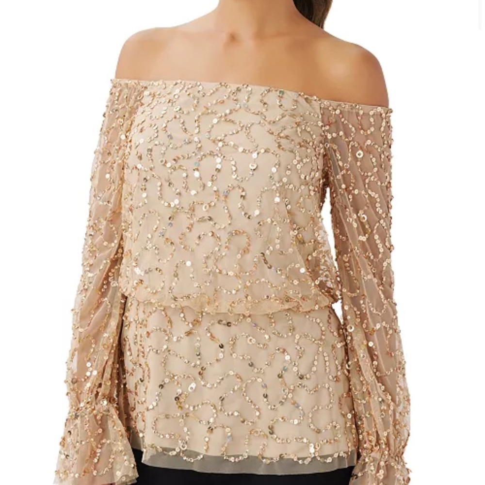 Adrianna Papell Gold Sequin Off-Shoulder Blouse 4